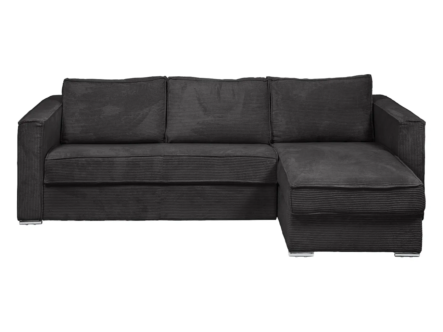 Sofá canto convert. abert. ráp. veludo canel. cinza antracite cama ripas largas 160cm 22cm