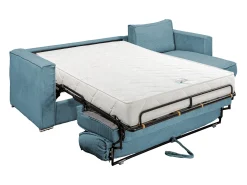 Sofá canto convert. abert. ráp. veludo canelado azul-turquesa cama ripas largas 160cm 22cm