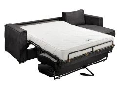 Sofá canto convert. abert. ráp. veludo canel. cinza antracite cama 160cm esp. 18cm LORETO