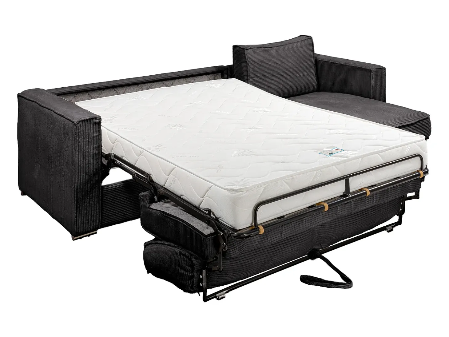 Sofá canto convert. abert. ráp. veludo canel. cinza antracite cama 160cm esp. 18cm LORETO
