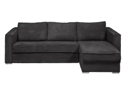 Sofá canto convert. abert. ráp. veludo canel. cinza antracite cama ripas largas 160cm 18cm