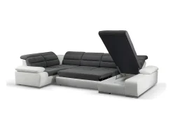 Sofá canto direito modular tecido e pele sintética cinza e branco BOILEAU