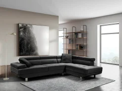 Sofá Chaise Longue de Canto Daniela 262cm Preto, Chaise Direita