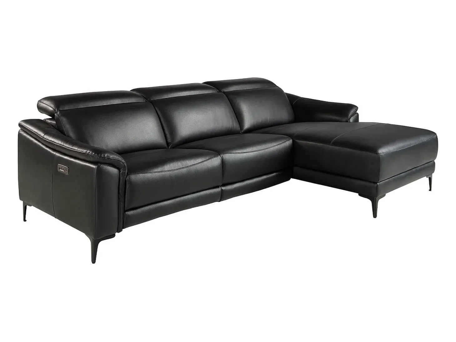 Sofá chaise longue direito em couro preto 6205 ANGEL CERDA
