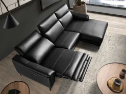 Sofá chaise longue direito em couro preto 6205 ANGEL CERDA