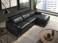 Sofá chaise longue direito em couro preto 6205 ANGEL CERDA