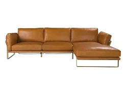 Sofá chaise longue direito em pele camel 6232 ANGEL CERDA