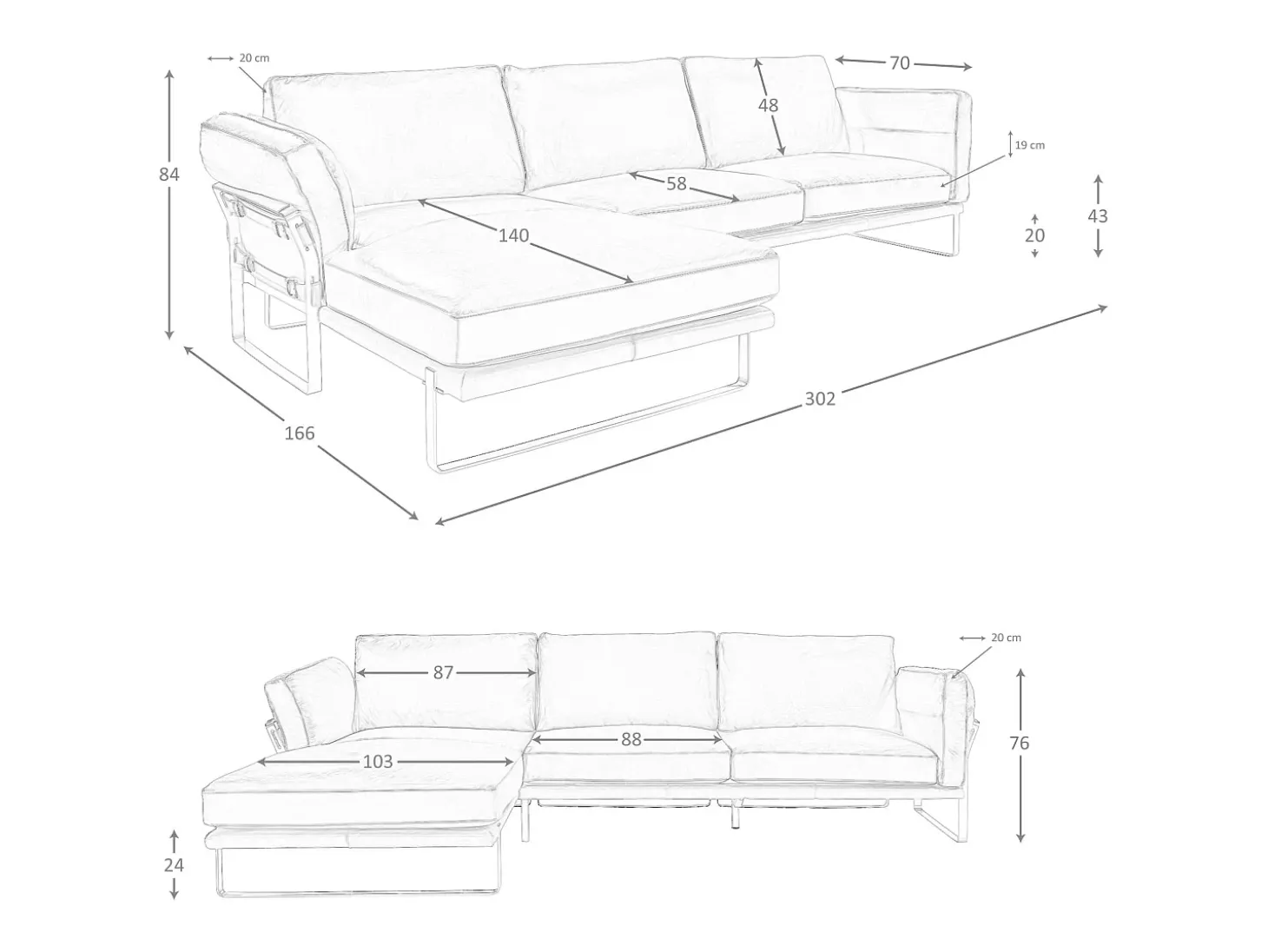 Sofá chaise longue esquerdo em pele de camelo 6231 ANGEL CERDA