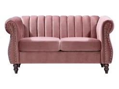 Sofá Chesterfield 2 lugares em veludo cor-de-rosa vintage TRUMBO