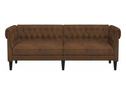 Sofá chesterfield 3 lugares tecido castanho