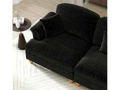 Sofá chesterfield 2 lugares em felpudo preto - com puff e 2 almofadas - saia removível - 194x140x93cm