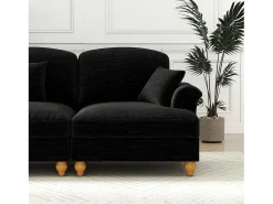 Sofá chesterfield 2 lugares em felpudo preto - com puff e 2 almofadas - saia removível - 194x140x93cm