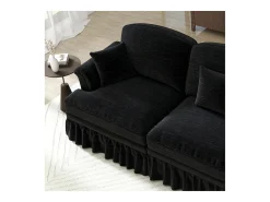 Sofá chesterfield 2 lugares em felpudo preto - com puff e 2 almofadas - saia removível - 194x140x93cm