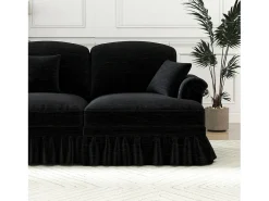 Sofá chesterfield 2 lugares em felpudo preto - com puff e 2 almofadas - saia removível - 194x140x93cm