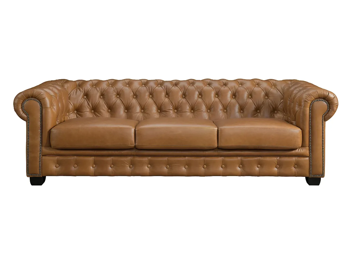 Sofá chesterfield 4 lugares 100% pele de búfalo superior caramelo vintage BRENTON