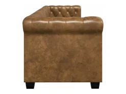 Sofá Chesterfield 3 lugares couro artificial castanho