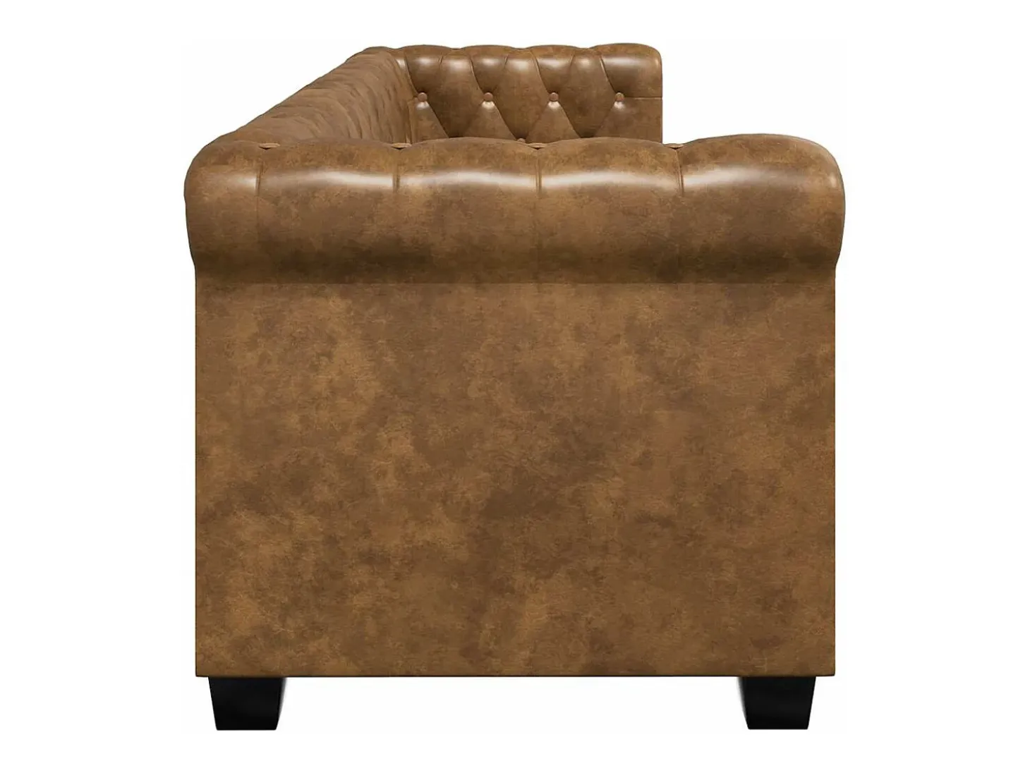 Sofá Chesterfield 3 lugares couro artificial castanho