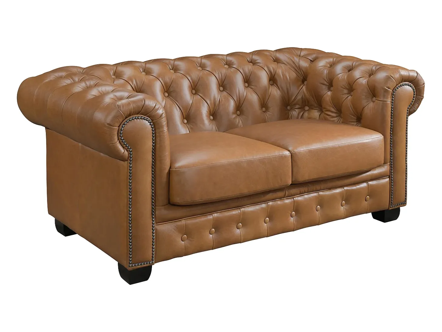 Sofá chesterfield 2 lugares 100% pele de búfalo superior caramelo vintage BRENTON