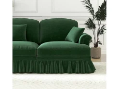 Sofá chesterfield 2 lugares em felpudo verde - com 2 puffs e 2 almofadas - saia removível - 194x140x93cm