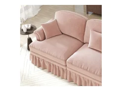 Sofá chesterfield 2 lugares em felpudo rosa - com 2 puffs e 2 almofadas - saia removível - 194x140x93cm