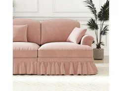 Sofá chesterfield 2 lugares em felpudo rosa - com 2 puffs e 2 almofadas - saia removível - 194x140x93cm