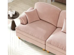 Sofá chesterfield 2 lugares em felpudo rosa - com 2 puffs e 2 almofadas - saia removível - 194x140x93cm