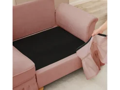 Sofá chesterfield 2 lugares em felpudo rosa - com 2 puffs e 2 almofadas - saia removível - 194x140x93cm