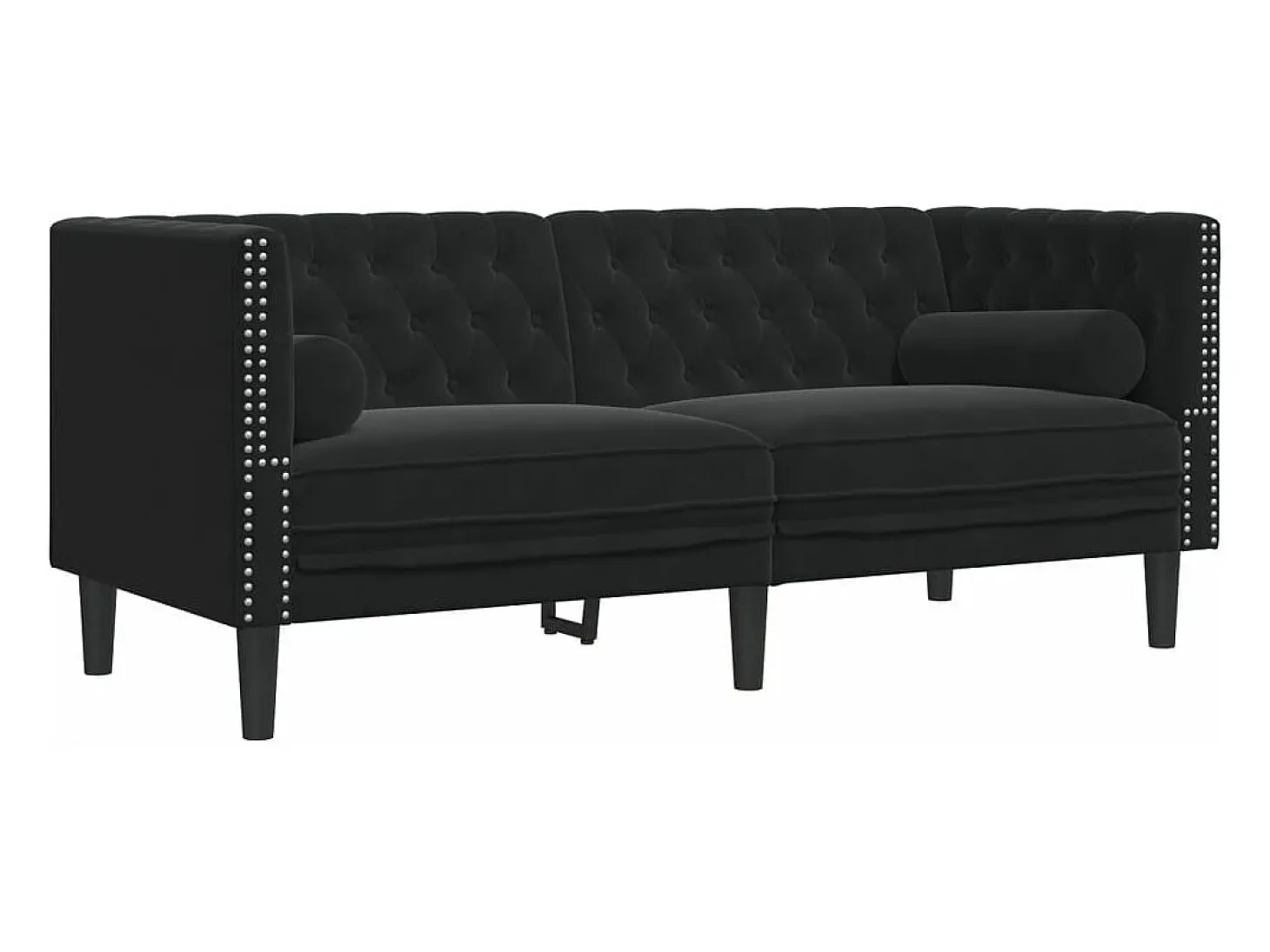 Sofá chesterfield com rolos 2 lugares veludo preto