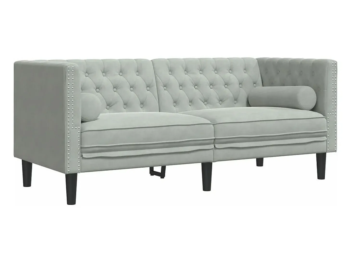 Sofá chesterfield com rolos 2 lugares veludo cinzento-claro
