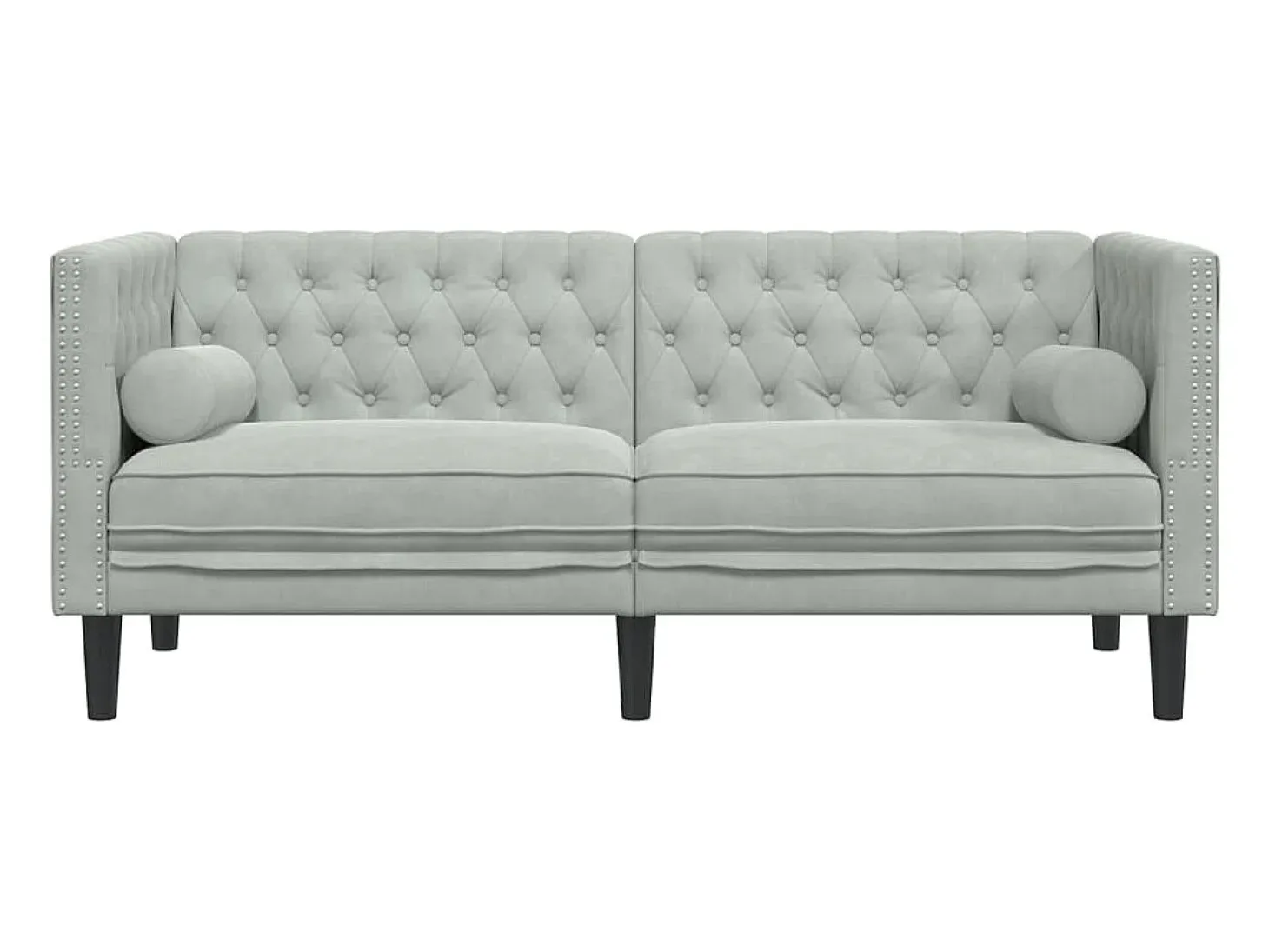 Sofá chesterfield com rolos 2 lugares veludo cinzento-claro