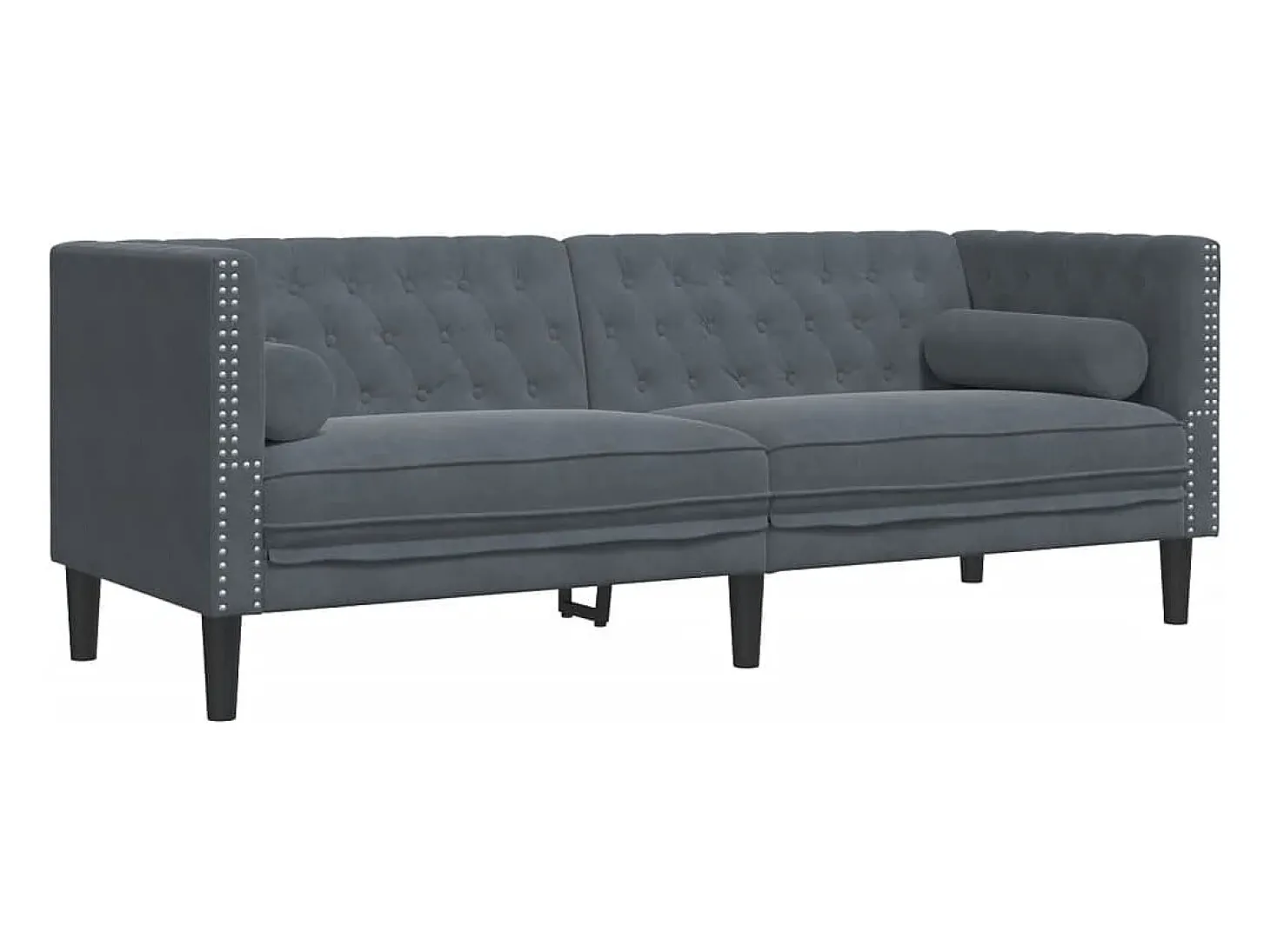 Sofá chesterfield com rolos 3 lugares veludo cinzento-escuro