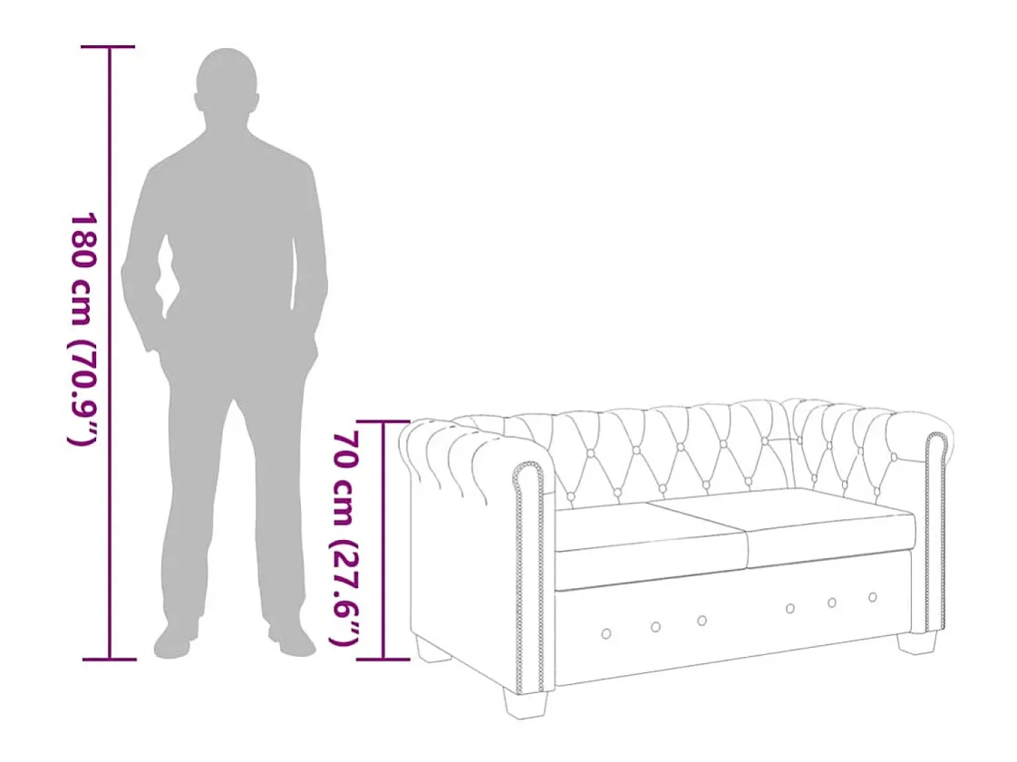 Sofá Chesterfield de 2 lugares em couro artificial branco