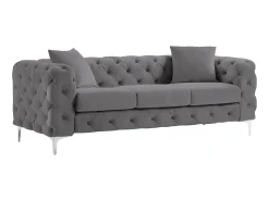 Sofá Chesterfield de 3 lugares em veludo antracite e base em metal EDWINA