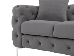 Sofá Chesterfield de 3 lugares em veludo antracite e base em metal EDWINA