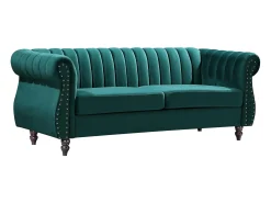 Sofá chesterfield de 3 lugares em veludo verde-esmeralda TRUMBO