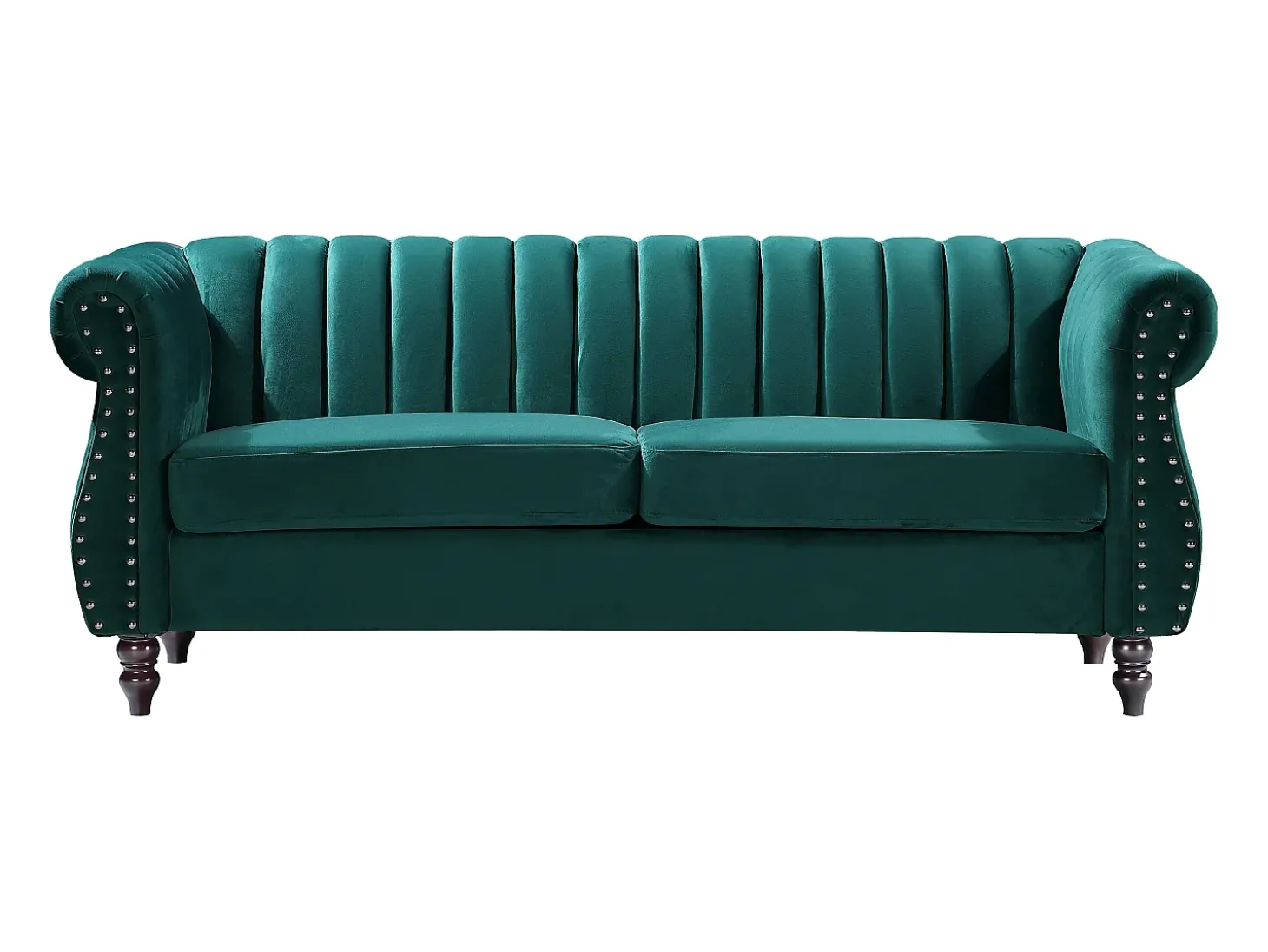 Sofá chesterfield de 3 lugares em veludo verde-esmeralda TRUMBO