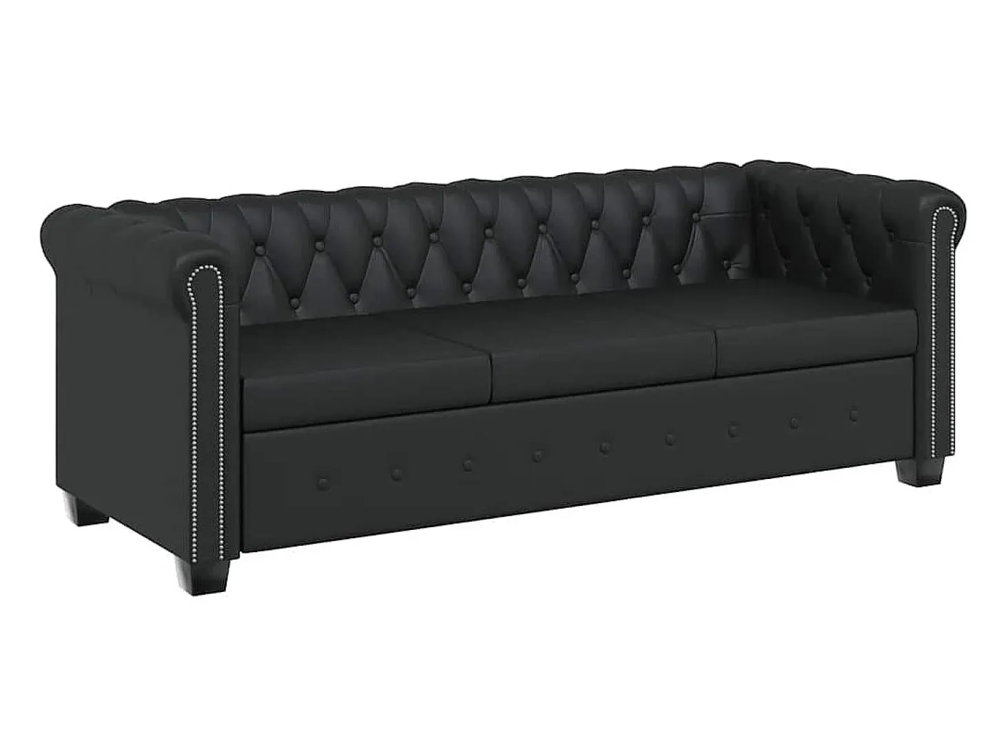 Sofá Chesterfield de 3 lugares em couro artificial preto