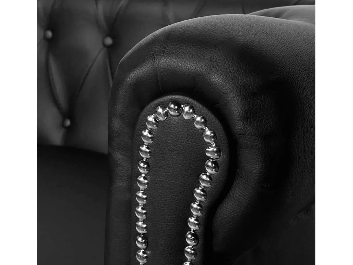 Sofá Chesterfield de 3 lugares em couro artificial preto