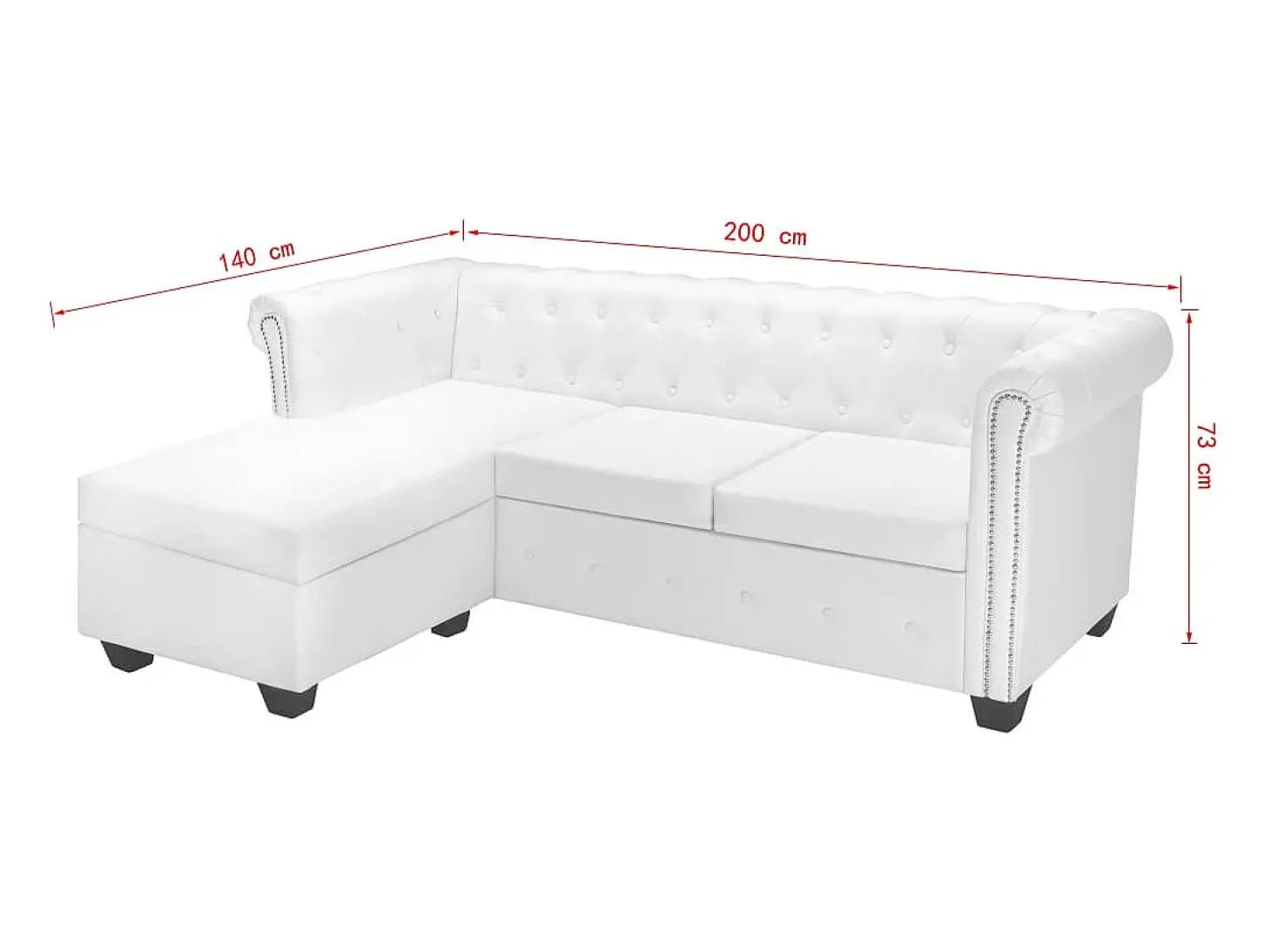 Sofá Chesterfield em forma de L couro artificial branco