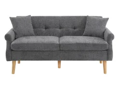 Sofá cinzento de 2 lugares, tecido chenille, pernas em madeira, 162x74x77cm