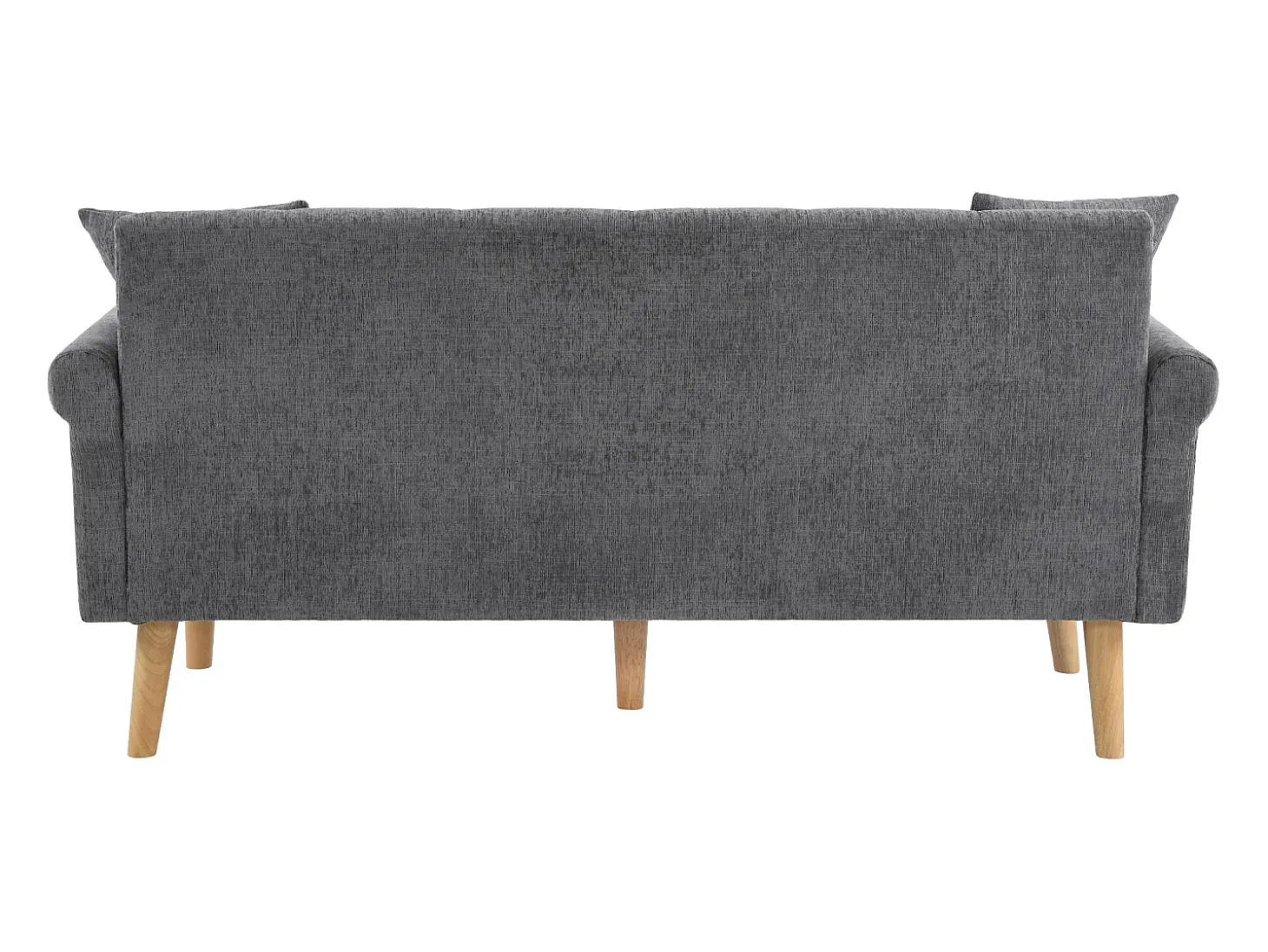 Sofá cinzento de 2 lugares, tecido chenille, pernas em madeira, 162x74x77cm