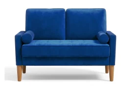 Sofá com 2 assentos escandinavos, mini sofá de poltrona em Velvet Adeset, poltrona da sala com apoios de braços, 121x77x87cm - azul