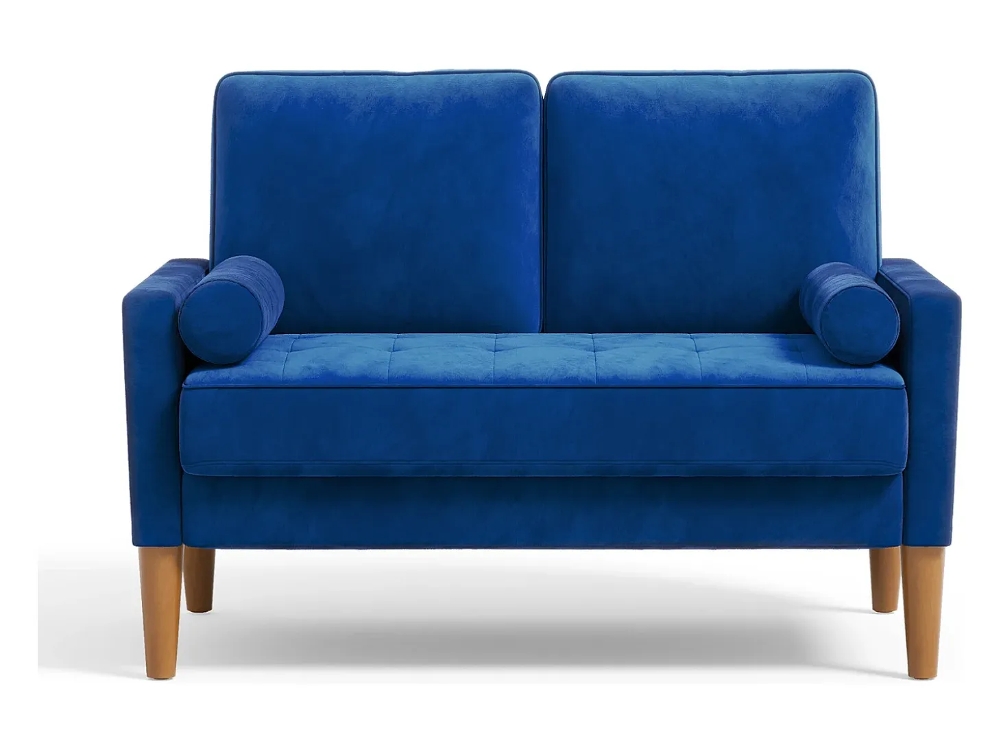 Sofá com 2 assentos escandinavos, mini sofá de poltrona em Velvet Adeset, poltrona da sala com apoios de braços, 121x77x87cm - azul
