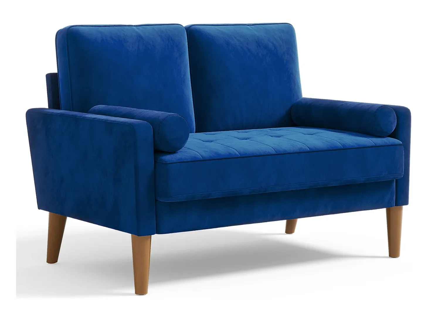 Sofá com 2 assentos escandinavos, mini sofá de poltrona em Velvet Adeset, poltrona da sala com apoios de braços, 121x77x87cm - azul