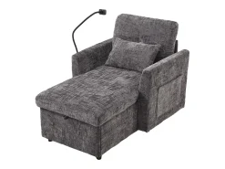 Sofá com 2 bolsos laterais e espaço para arrumação - Tecido chenille - Cinza