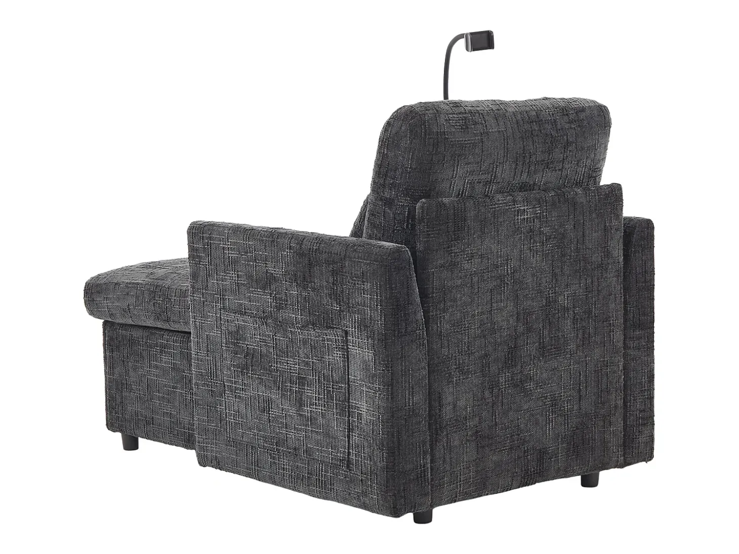 Sofá com 2 bolsos laterais e espaço para arrumação - Tecido chenille - Preto