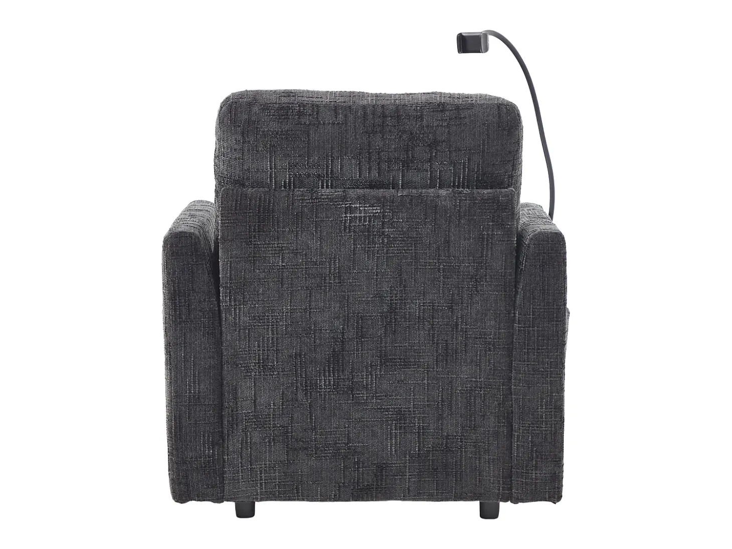 Sofá com 2 bolsos laterais e espaço para arrumação - Tecido chenille - Preto