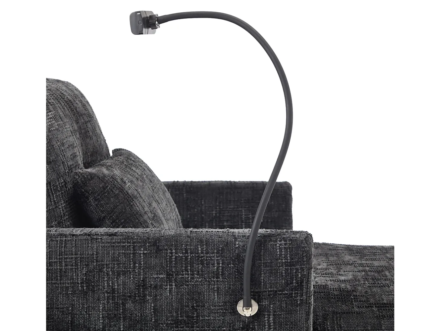 Sofá com 2 bolsos laterais e espaço para arrumação - Tecido chenille - Preto