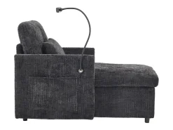 Sofá com 2 bolsos laterais e espaço para arrumação - Tecido chenille - Preto