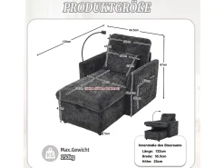 Sofá com 2 bolsos laterais e espaço para arrumação - Tecido chenille - Preto